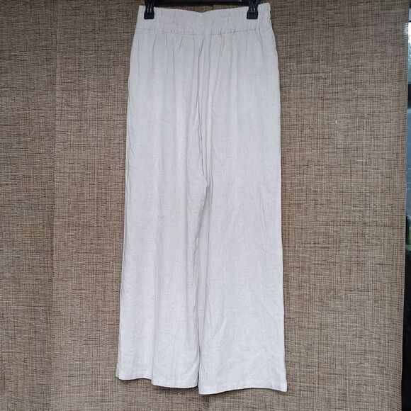 Women's Cream Linen Blend Wide-Leg Pants - Picture 3 of 5